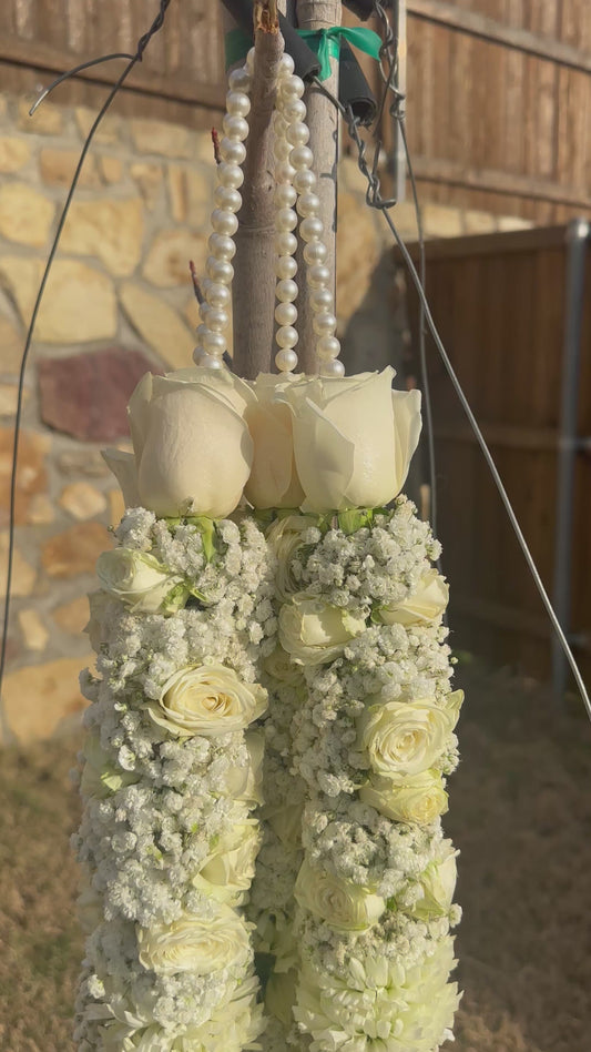 Fresh Flower Garlands – White Roses, Small White Spray Roses & Baby's Breath - Customization Available