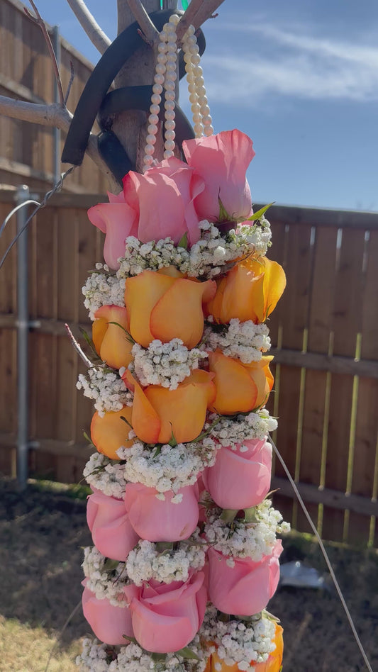 Fresh Flower Garlands –  Orange,Pink Roses and Babys Breaths - Customization Available