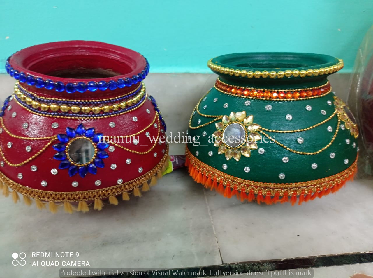 Garika Muntha - Decorated clay pot - Maroon and Green - ONLY ONE