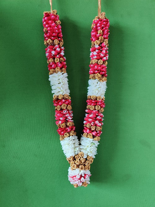 Fresh Flower Garlands – Dark Pink Rose Petal, Gold Flowers & Lillys - Customization Available
